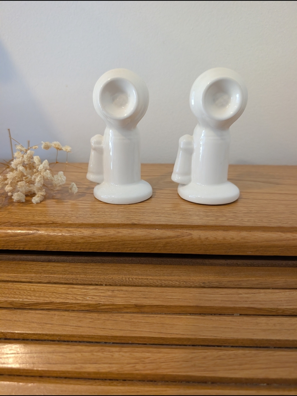 Vintage White Ceramic Candlestick Telephone Salt and Pepper Shakers Set